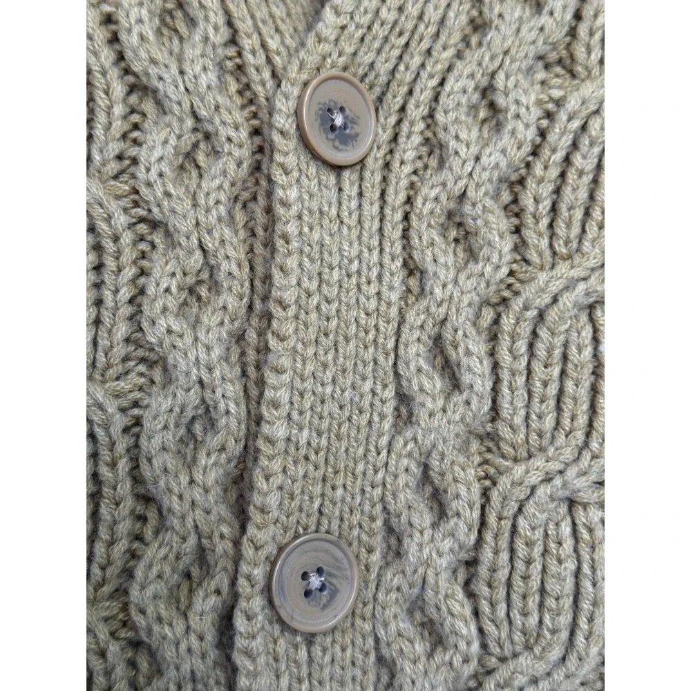 Mens Cable  Knit Cardigan Tan Brown Golden Yellow Shawl Collar Sweater XL Preppy